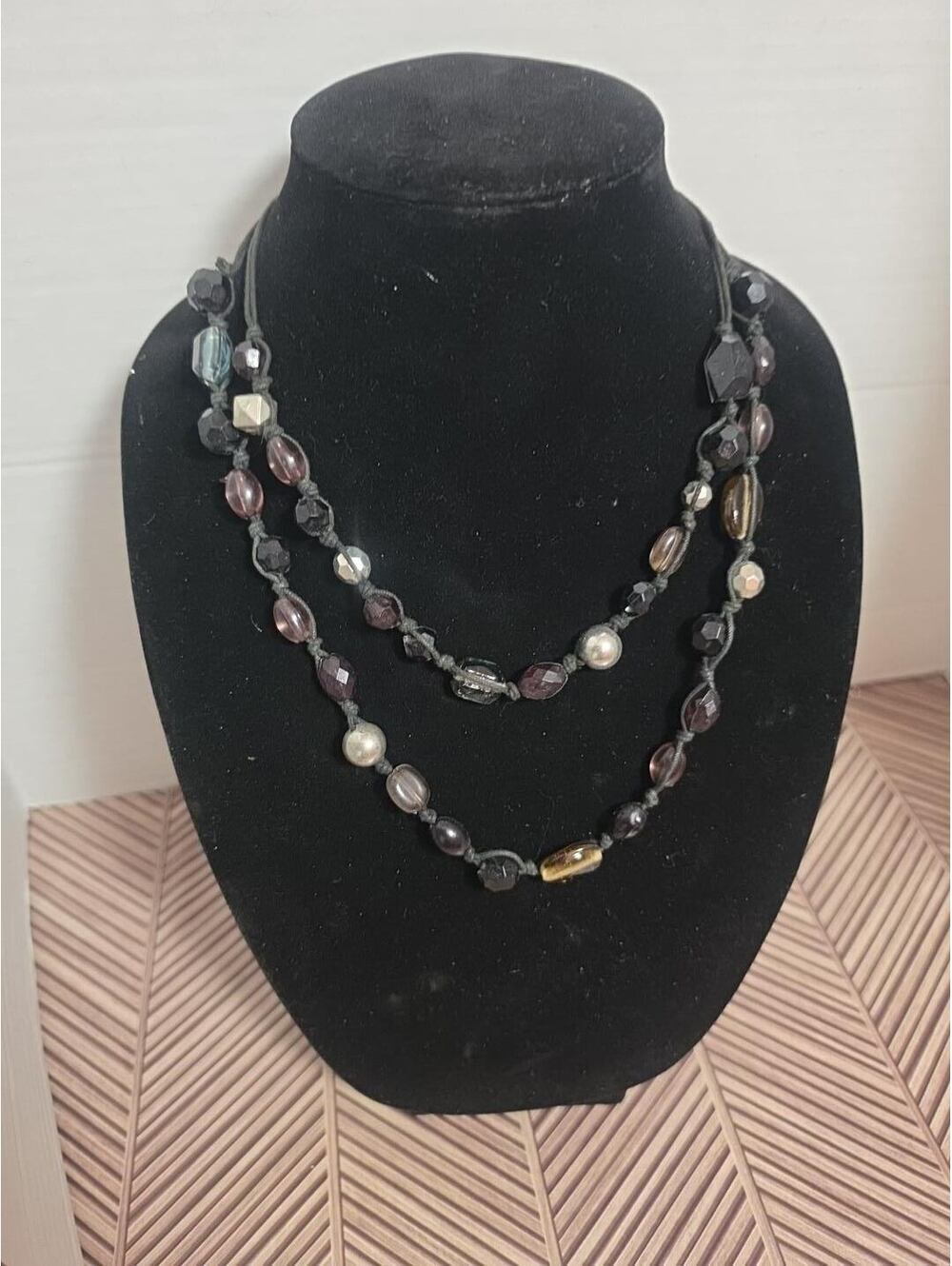 Vintage Double Strand Beaded Necklace with Mixed Glass and Faux Pearls